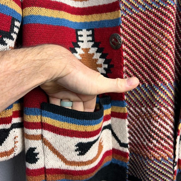 Magnolia Lane Aztek Med Red Southwestern Geometric Open Front Cardigan Sweater - Picture 2 of 12